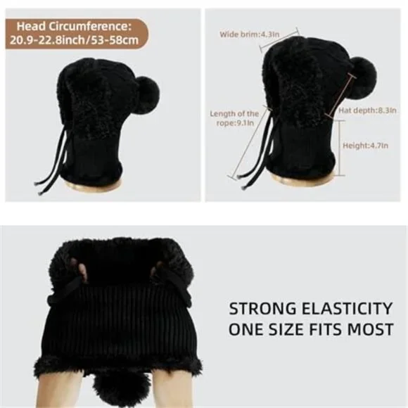 3 in 1 Women's Beanie Hat Knitted Balaclava Hat with Scarf Attached